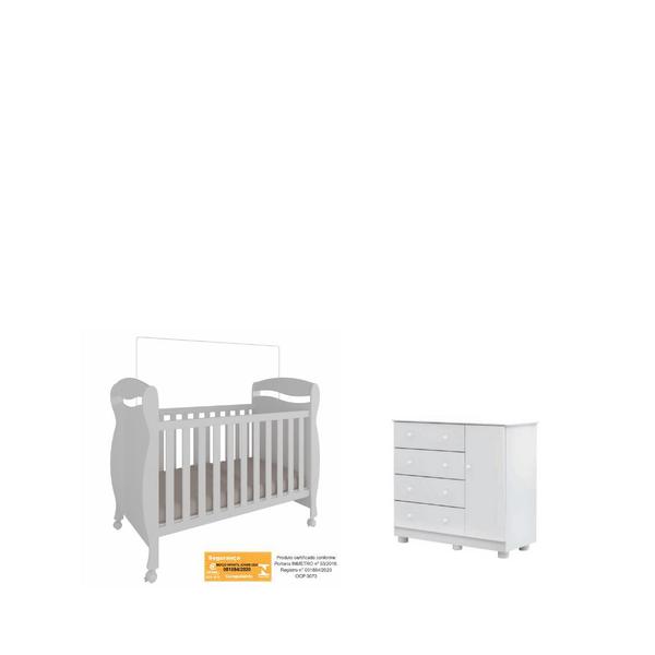 Imagem de Berço e Cômoda Junior Moveis Peroba 04 gavetas 01 porta 100% MDF Branco