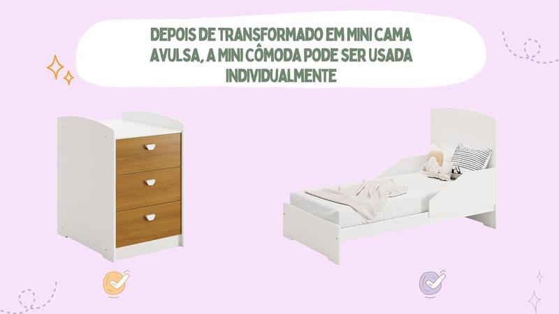 Imagem de Berço Infantil Americano Multifuncional Atlanta com Cômoda 3 Gavetas Para Quarto De Bebe Branco Brilho- Reller