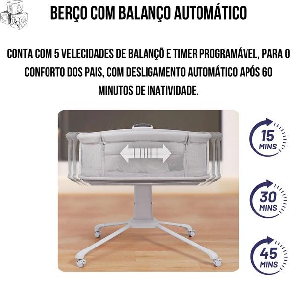 Imagem de Berço infantil balanço automático 3 alturas cinza claro mastela