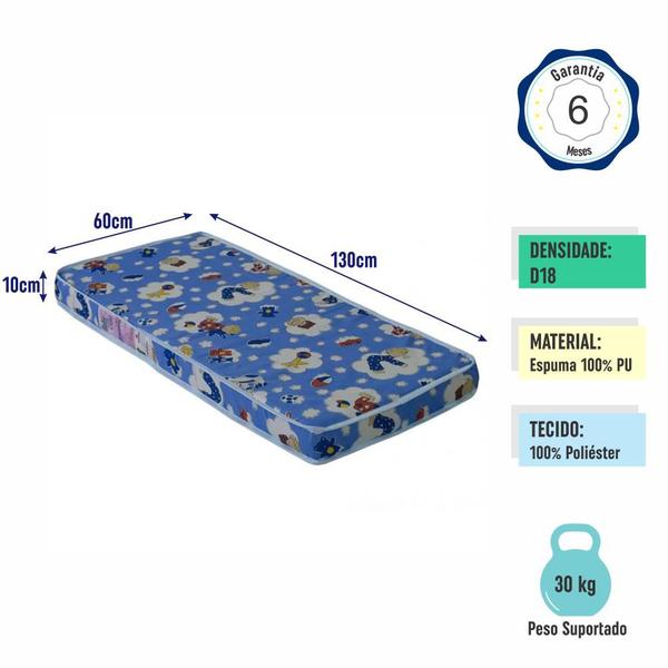 Imagem de Berço Infantil Cama 3 em 1 Multifuncional 133cm com Colchão, Regulagem de Altura e Grade em MDF Quarto de Bebê Branco