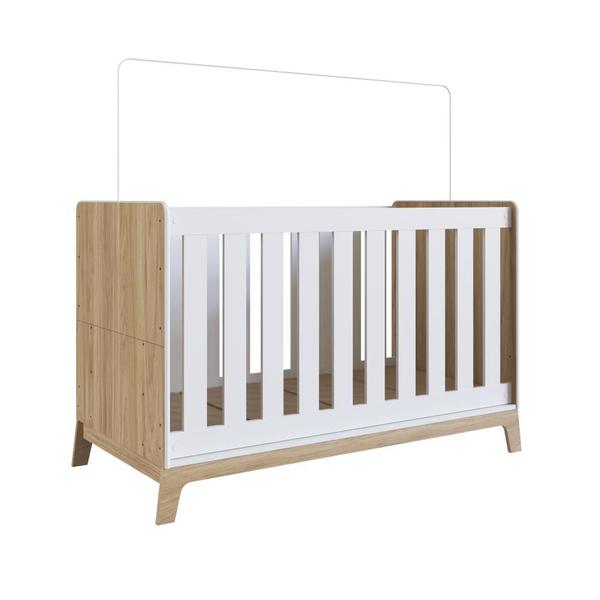 Imagem de Berço Infantil Cama 3 em 1 Multifuncional com Colchão 136,6cm Regulagem de Altura e Grade em MDF Quarto de Bebê Itapuã com Branco