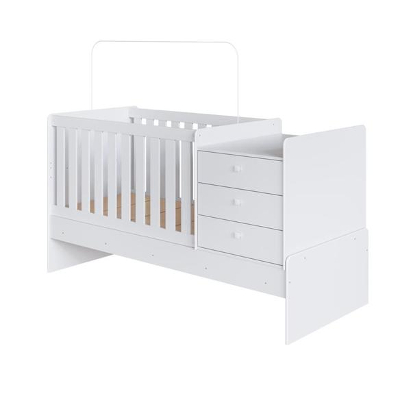 Imagem de Berço Infantil Multifuncional Menino Menina 196cm com Cômoda, Trocador e Grade em MDF Branco