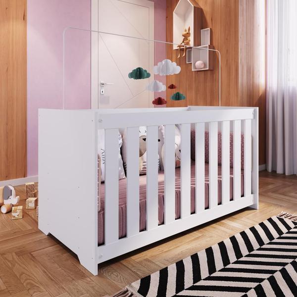 Imagem de Berço Infantil Simples 133cm com Regulagem de Altura e Grade MDF Branco