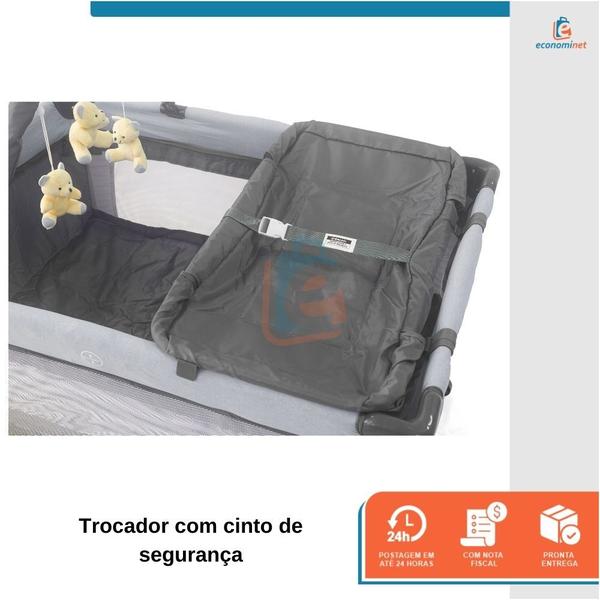 Imagem de Berço Joly Trocador Cercado Mosqueteiro Bolsa Para Viagem Desmontável Infantil Mobile Portátil Chiqueirinho Bebê Bolsa Porta Objeto Baby Style Cinza