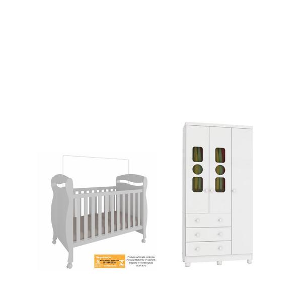 Imagem de Berço Junior e Guarda Roupa Infantil Tedy Moveis Peroba 03 pts MDF Branco