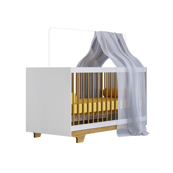 Imagem de Berço Mini Cama 100% MDF com Colchão Flocos Branco/Madeirado Ypê