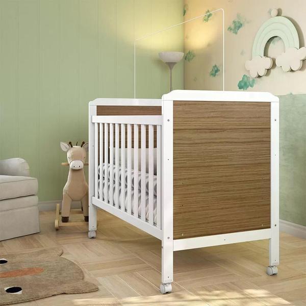 Imagem de Berço Mini Cama 2 em 1 Americano em MDF Cloe Móveis Peroba Branco Brilho/Carvalho