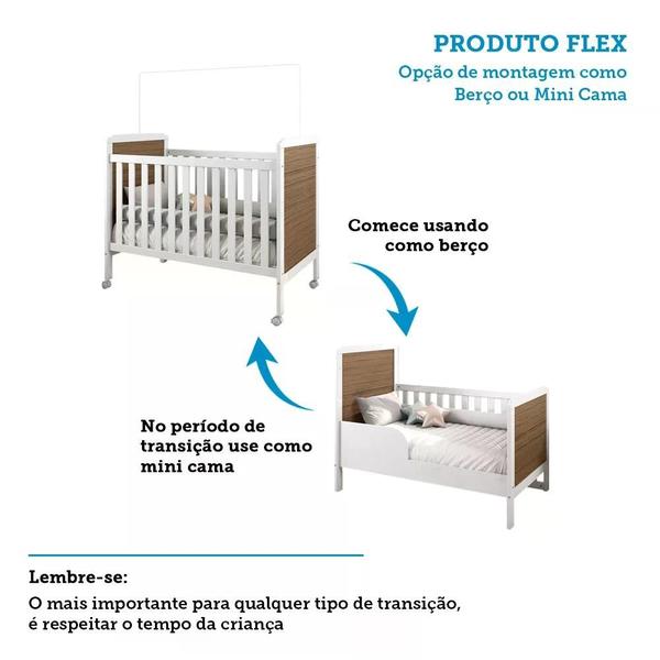 Imagem de Berço Mini Cama 2 em 1 Americano em MDF Cloe Móveis Peroba Branco Brilho/Carvalho