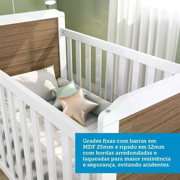 Imagem de Berço Mini Cama 2 em 1 Americano em MDF Cloe Móveis Peroba Branco Brilho/Carvalho