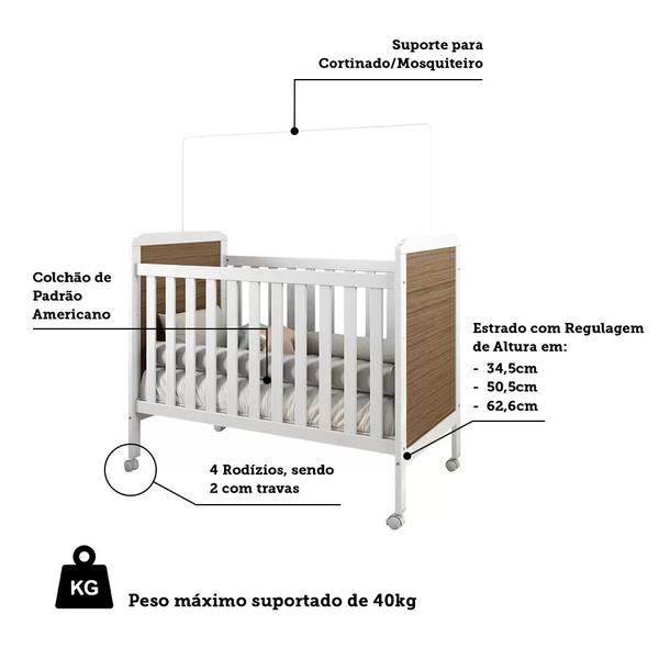 Imagem de Berço Mini Cama 2 em 1 Americano em MDF Cloe