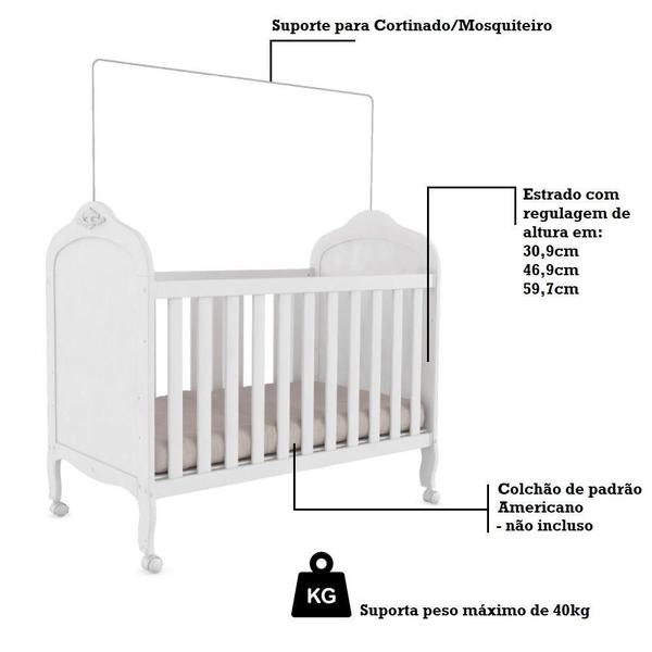 Imagem de Berço Mini Cama 2 em 1 Americano em MDF Elô Móveis Peroba Branco Brilho