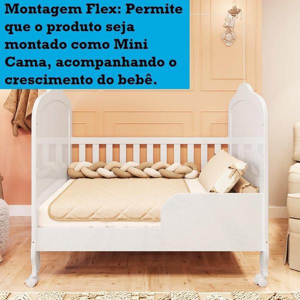 Imagem de Berço Mini Cama 2 em 1 Elô com Kit Capitonê Móveis Peroba Branco