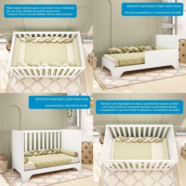 Imagem de Berço Mini Cama 3 em 1 Americano 100% MDF Popy Retrô Móveis Peroba Branco Brilho