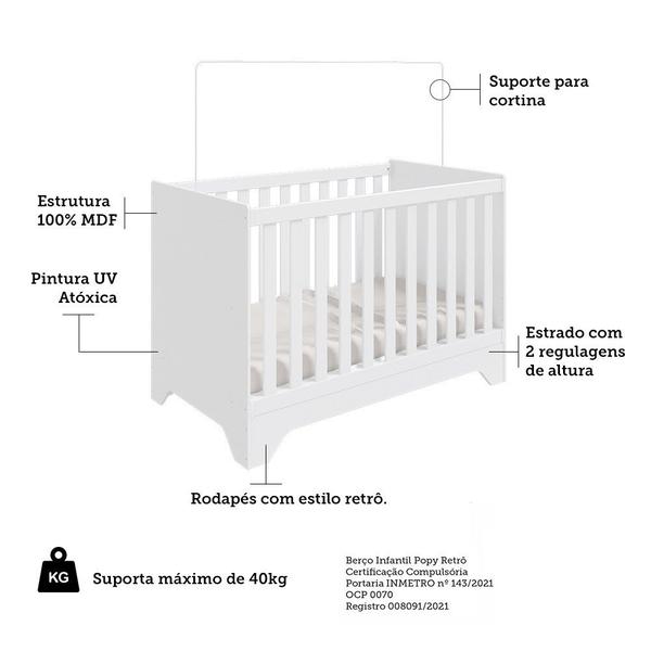 Imagem de Berço Mini Cama 3 em 1 Americano MDF Popy Retrô Móveis Peroba