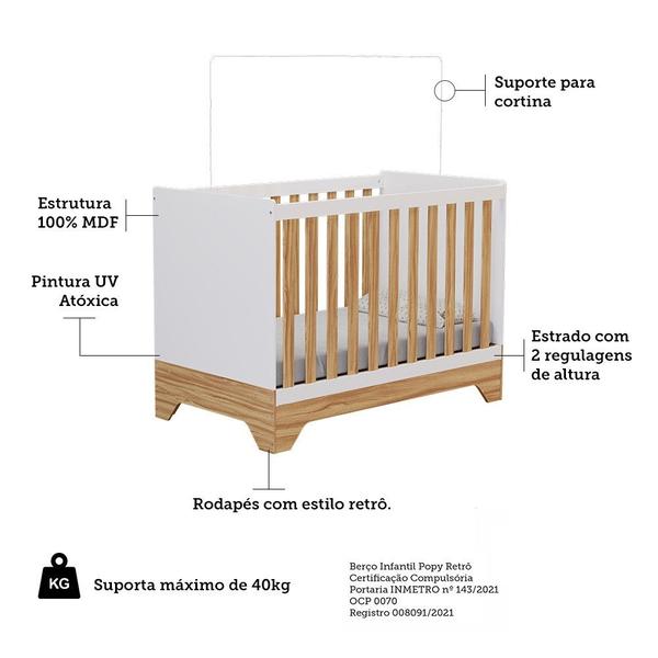 Imagem de Berço Mini Cama 3 em 1 Americano MDF Popy Retrô Móveis Peroba