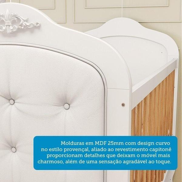 Imagem de Berço Mini Cama 3 em 1 com Capitonê 100% MDF Maya Espresso Móveis Branco Brilho/Amêndoa/Branco