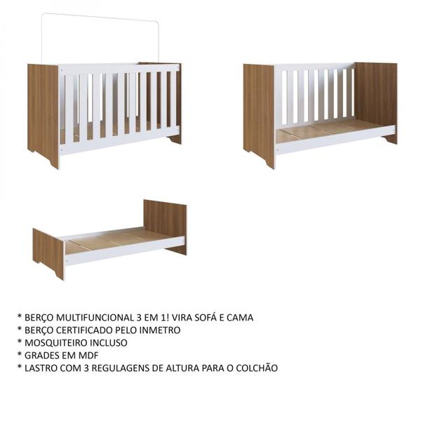 Imagem de Berço Mini Cama Aconchego 3 em 1 - Branco/Nogal