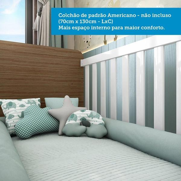 Imagem de Berço Mini Cama Americano 100% MDF 3 em 1 Ben Móveis Peroba Branco Brilho/Carvalho