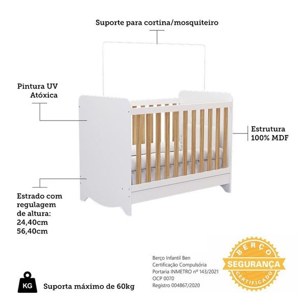 Imagem de Berço Mini Cama Americano 100% Mdf 3 em 1 Ben