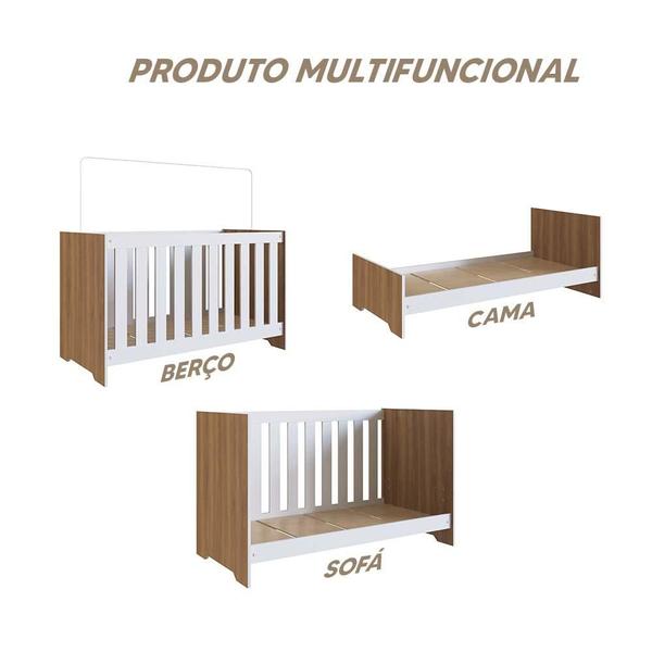 Imagem de Berço Mini Cama Americano 3 Em 1 Com Colchão 60cm x 130cm Nogal Manchester Com Branco Vayne Shop Jm