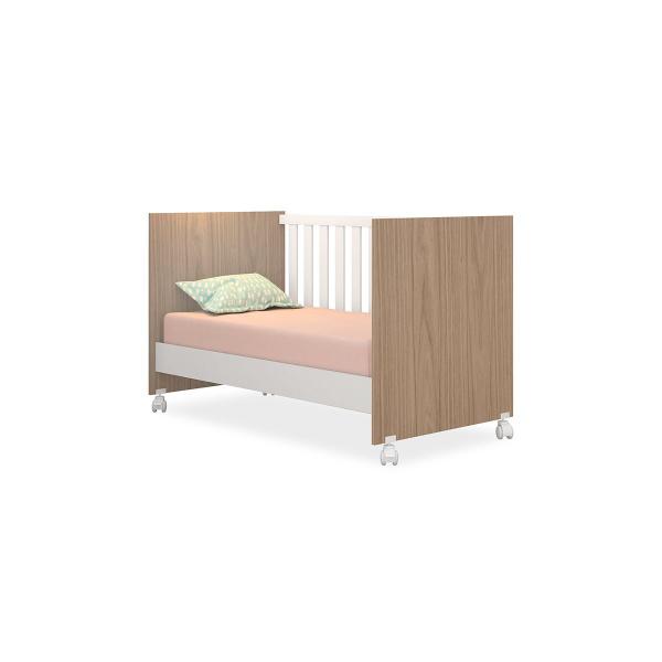 Imagem de Berço Mini Cama Americano Doce Sonho Branco/ Carvalho com Rodízio + Colchão para Quarto Infantil - Q Movi