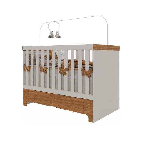 Imagem de Berço Mini Cama Antonella com Gaveta Off White/Caramelo Móveis Canaã