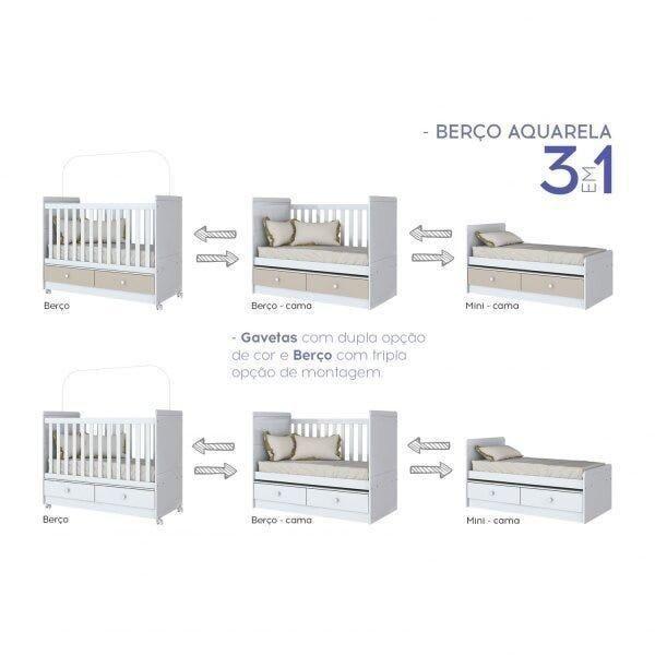 Imagem de Berço Mini Cama Aquarela 2 Gavetas Flex - Branco/Cristal