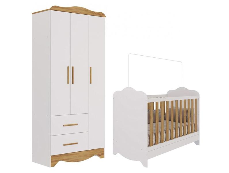 Berço Mini Cama Branco e Amêndoa + Guarda-roupa - 2 Gavetas 3 Portas Moveis Peroba Harmoni... Berço Mini Cama Branco e Amêndoa + Guarda-roupa - 2 Gavetas 3 Portas Moveis Peroba Harmoni...