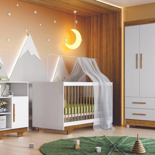 Imagem de Berço Mini Cama Branco/Madeirado Flocos Tigo Baby Sol Móveis