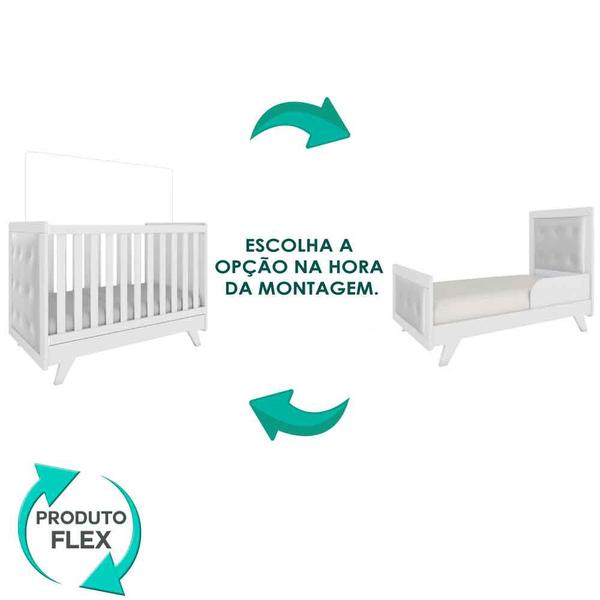 Imagem de Berço Mini Cama Capitonê material sintético Retrô Móveis Peroba Branco Brilho  