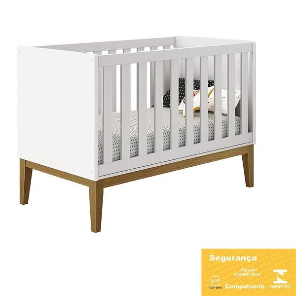 Imagem de Berço Mini Cama Classic Branco Fosco Pés Amadeirado com Colchão D18 - Reller Móveis