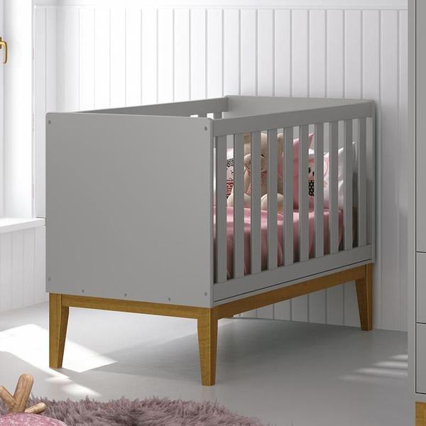 Imagem de Berço Mini Cama Classic Cinza Fosco com Pés Amadeirado - Reller Móveis