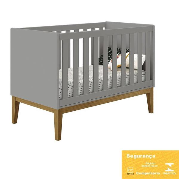 Imagem de Berço Mini Cama Classic Cinza Fosco Pés Amadeirado com Colchão D18 - Reller Móveis