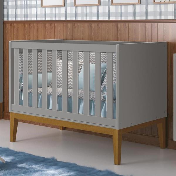 Imagem de Berço Mini Cama Classic Cinza Fosco Pés Amadeirado com Colchão D18 - Reller Móveis