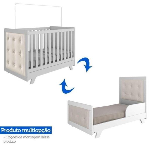 Imagem de Berço Mini Cama com Capitône Retrô 100% MDF Móveis Peroba Branco/material sintético Bege