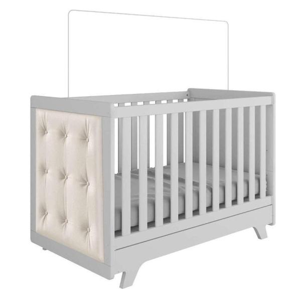 Imagem de Berço Mini Cama com Capitône Retrô 100% MDF Móveis Peroba Branco/material sintético Bege