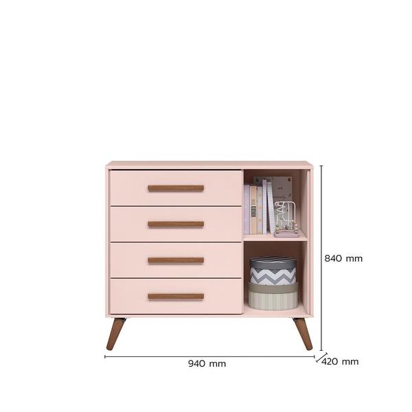 Imagem de Berço Mini Cama com Colchão e Cômoda Encanto Retrô Rosa Qmovi