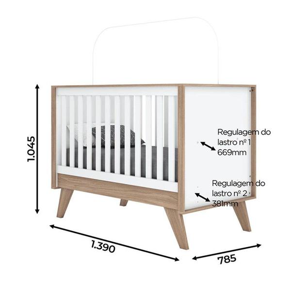 Imagem de Berço Mini Cama Confete Branco/Jequitibá com Colchão Baby Physical - Móveis Henn