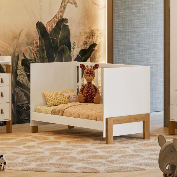 Imagem de Berço Mini Cama Fantasia Cor Branco e Freijó - Qmovi