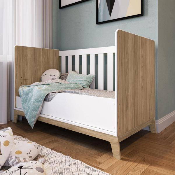 Imagem de Berço Mini Cama Favo de Mel c/ Colchão e Regulagem de Altura - Natural/Branco