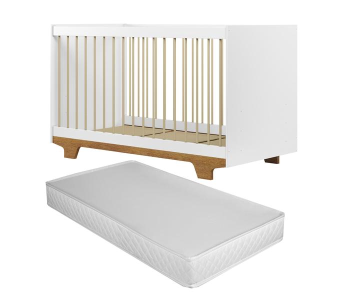 Imagem de Berço Mini Cama Flocos Moderno Mini Kds Premium Criança Com Colchão Cor Branco