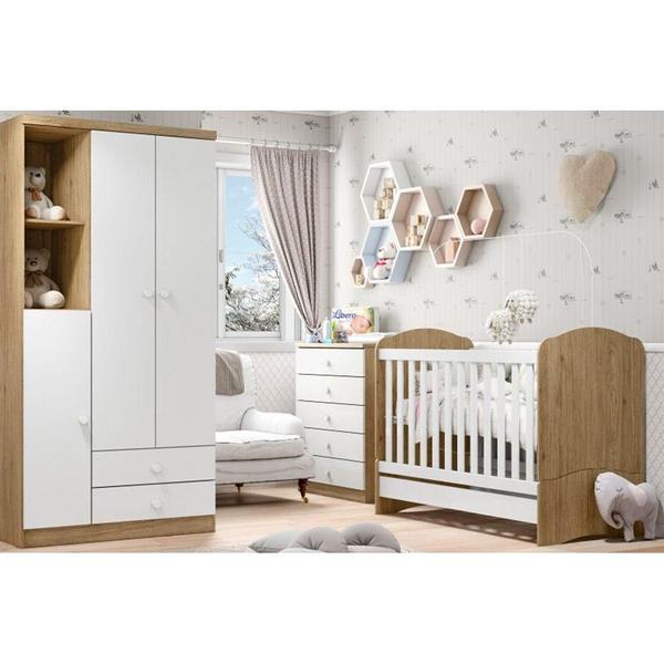 Imagem de Berço / Mini Cama Infantil Bala de Menta 3 em 1 (2 Un) Rústico/Branco - Henn