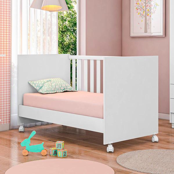 Imagem de Berço Mini Cama Infantil Encanto Feliz com Mosquiteiro e Rodízios -Branco Branco - ÉdeCasaMóveis