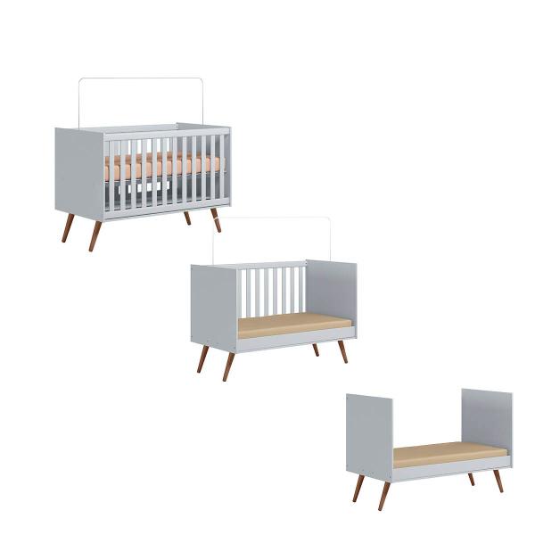 Imagem de Berço Mini Cama Infantil Q Charm 70cm Com Rodízios e Mosqueteiro -Cinza Acetinado - ÉdeCasaMóveis