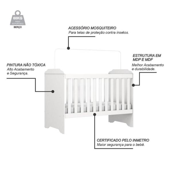 Imagem de Berço Mini Cama Mel Carolina Baby Branco Brilho