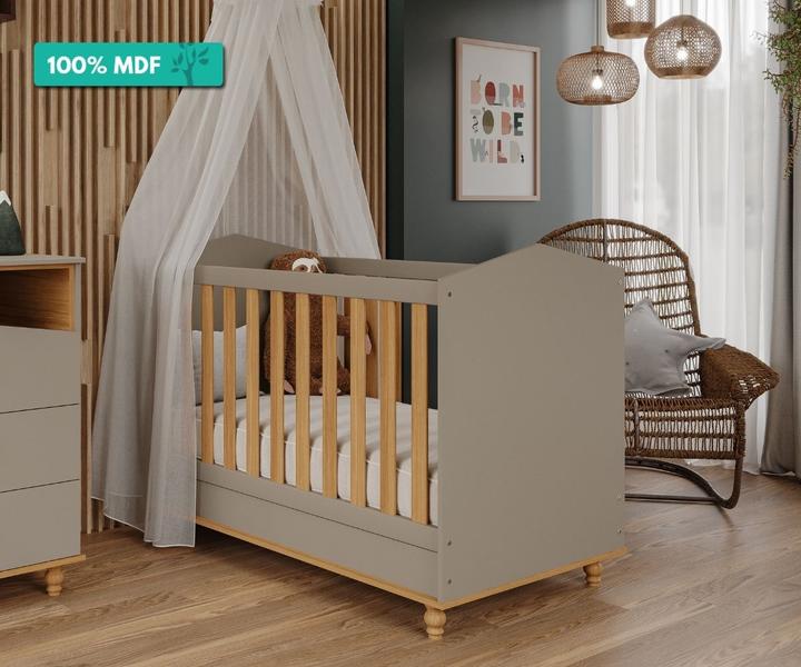 Imagem de Berço Mini Cama Montessoriano 100% MDF Mimo Permobili Fendi/Nature 