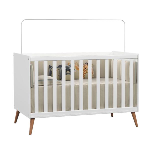 Imagem de Berço Mini Cama Montessoriano Americano Retrô Para Quarto De Bebê Menino E Menina Com Grade De Proteção Removível E Colchão Infantil 