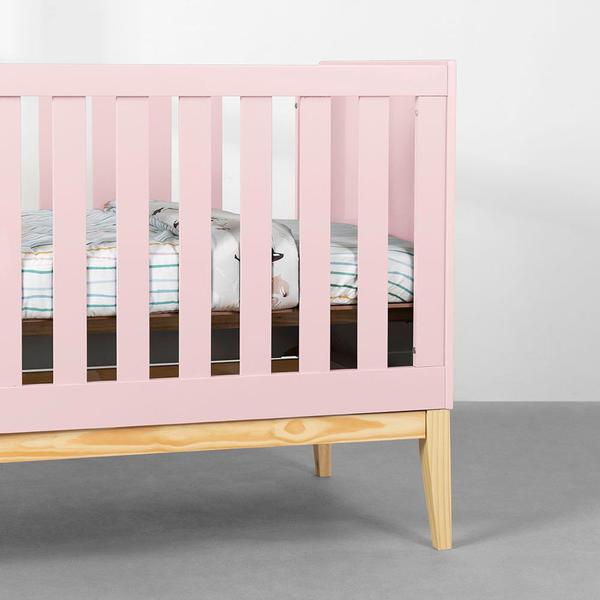 Imagem de Berço Mini Cama Noah Square com Pés em Madeira Natural - Rosa