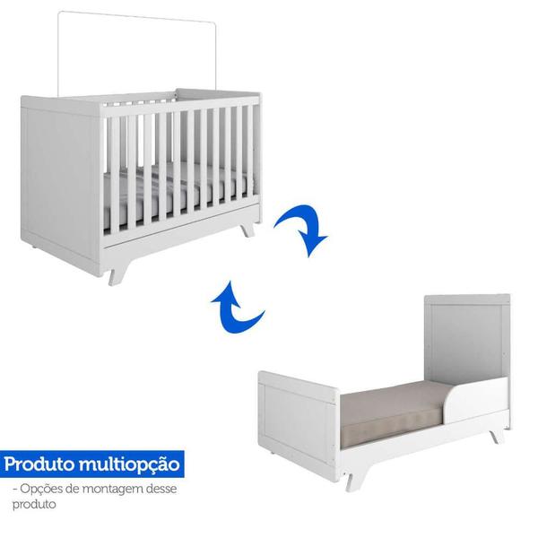 Imagem de Berço Mini Cama Padrão Americano 100% MDF 2 em 1 Retrô Móveis Peroba Branco Brilho