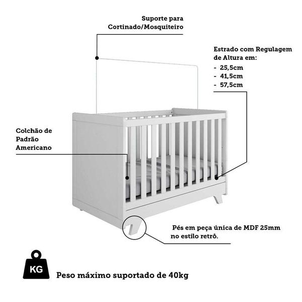 Imagem de Berço Mini Cama Retrô Móveis Peroba Branco Brilho